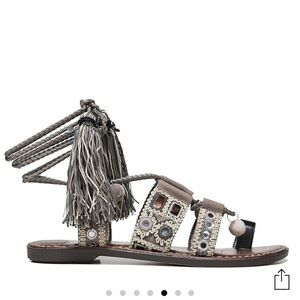 Sam Edelman Gretchen Gladiator Sandal Boho Tassels Embellished Wrap Around Ankle